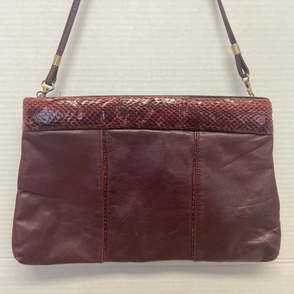 Vintage Handbags - Vintage Unbranded Leather & Snakeskin Burgundy Clutch & Shoulder Bag